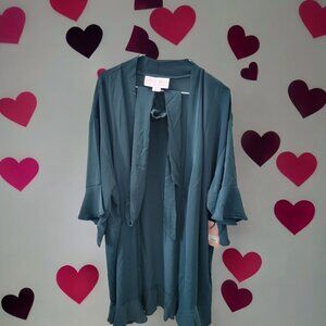 Birdy Grey Women's Kenny Ruffle Belted Short Robe Emerald Green Size XL/2XL